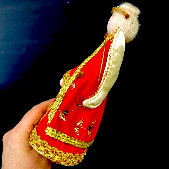 Vintage/Retro red flocked cardboard angel tree topper with satin wings , Japan - Picture 6 of 12